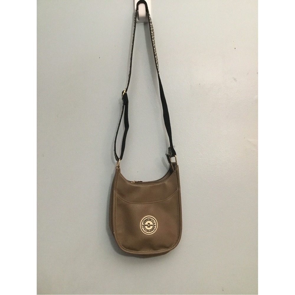 Aeropostale Brown Crossbody Shoulder Bag Round Logo Patch Adjustable Strap
